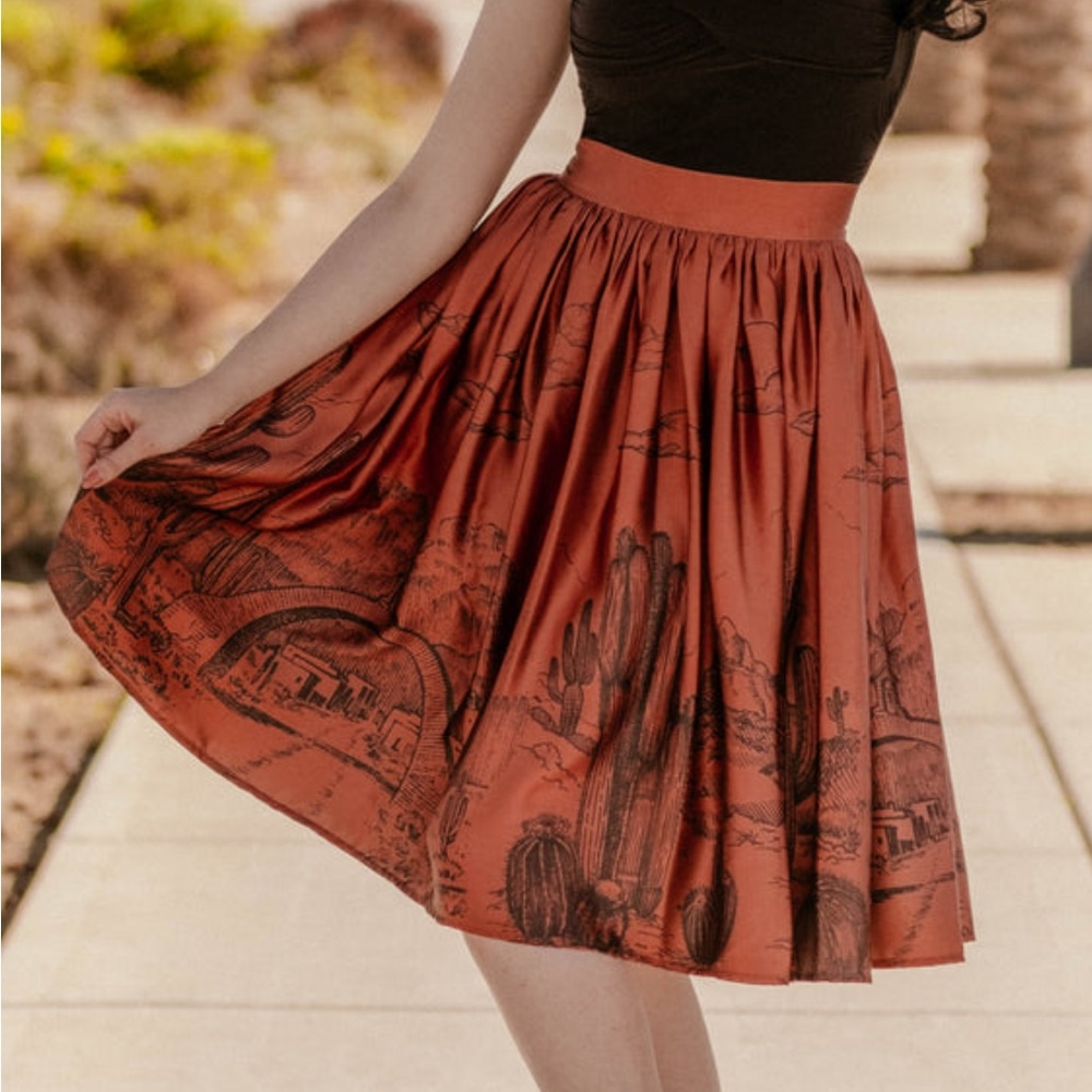 High-Waist Rust Desert Print Circle Skirt